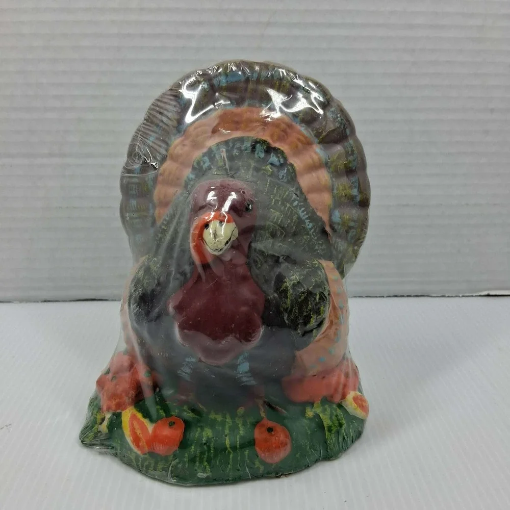 Vintage Style Thanksgiving Turkey Pillar‎ Candle Hand Painted Fall Decor 6 Inch